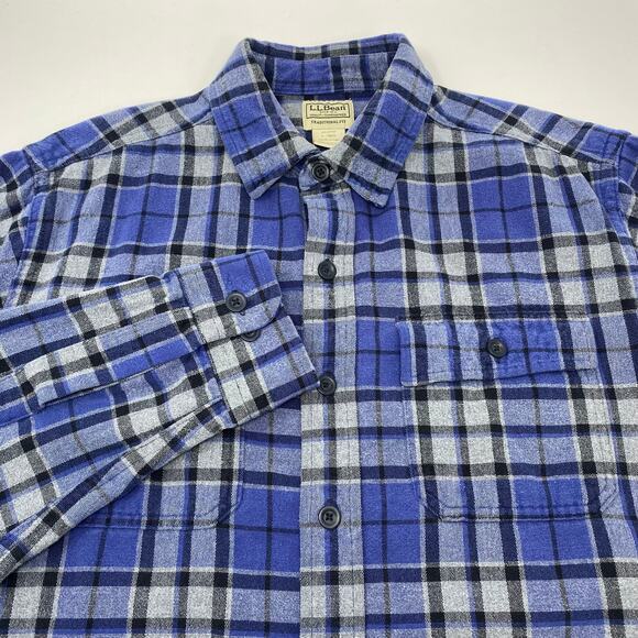 L.L.Bean Other - L.L.‎ Bean Large Blue Gray Plaid Button Up Thick Long Sleeve Flannel Shirt